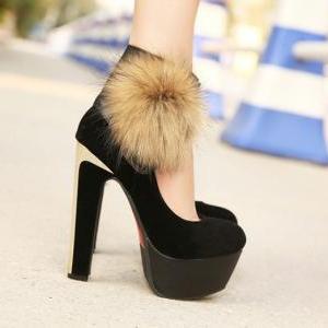 Sexy Black Faux Fur Design Platform High Heel..