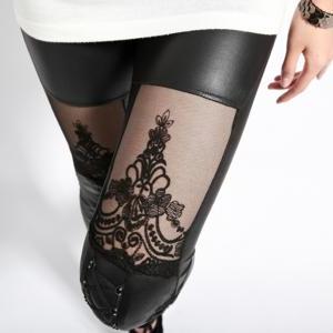 Faux Leather Retro Gothic Punk Lace Legging