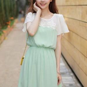 Vogue White And Green Color Blocking Skater Dress