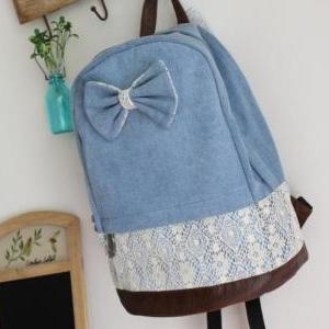 Denim Lace Backpack With Knot