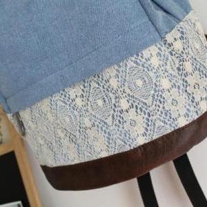 Denim Lace Backpack With Knot