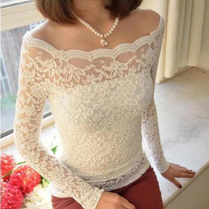 Slim Strapless Lace Collar Long-sleeved T-shirt