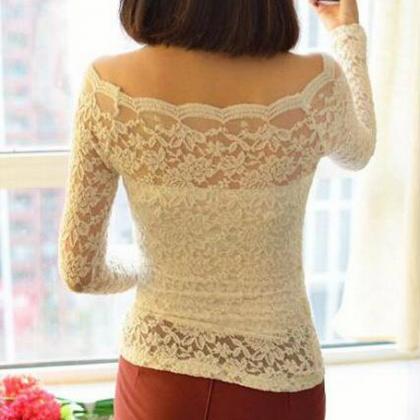 Slim Strapless Lace Collar Long-sleeved T-shirt