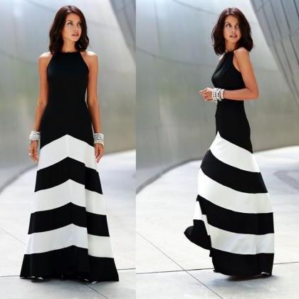 Temperament Black And White Stripe Mosaic Fashion..