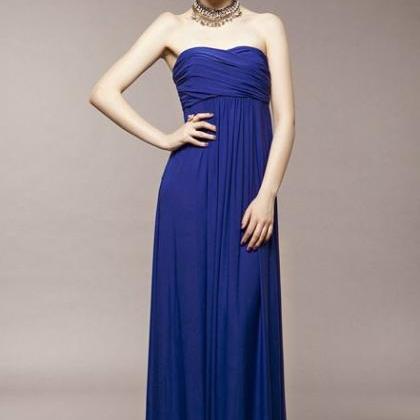 Blue Strapless Pleated Chiffon Dress