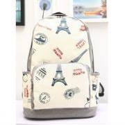 Fashion Eiffel Tower With Airplane Print Canvas Backpack 