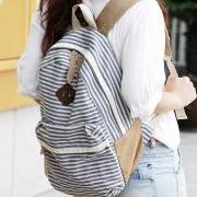 Blue Striped Backpack With Lace