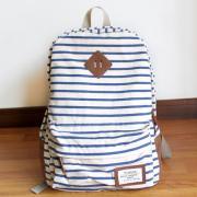 White And Blue Striped Leisure Canvas Backpack