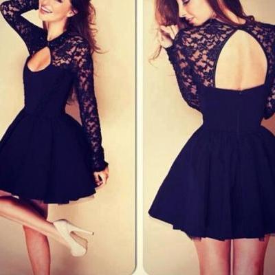 Black Lace Stitching Dress