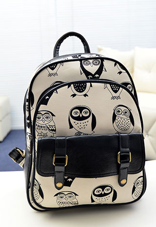 European Style Cute Leisure Owl Print Backpack