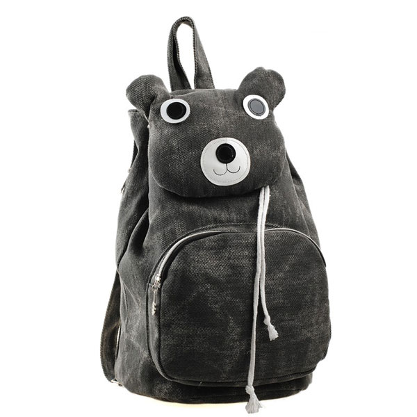 Lovely Cute Cartoon Bear Leisure Canvas Backpack - Black