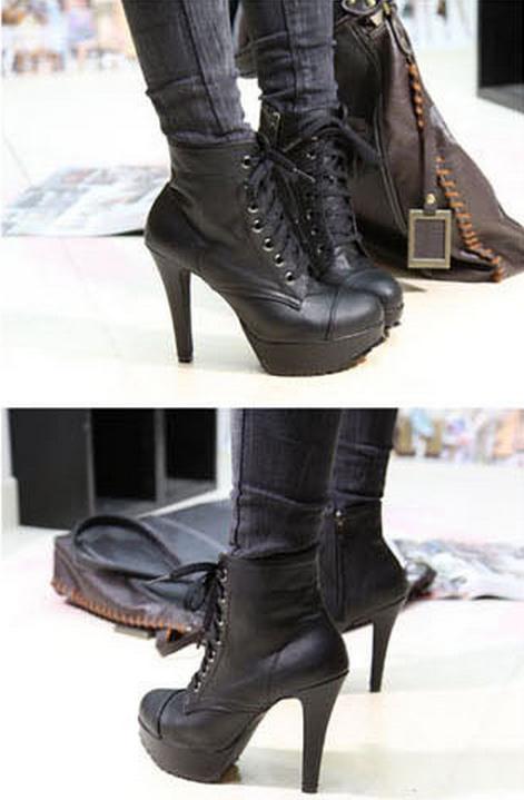 Sexy Vintage Style Buckle Ultra High Heel Faux Leather Platform Boots ...