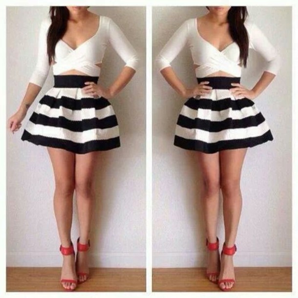 Fashion Striped Mini Skirt Dress