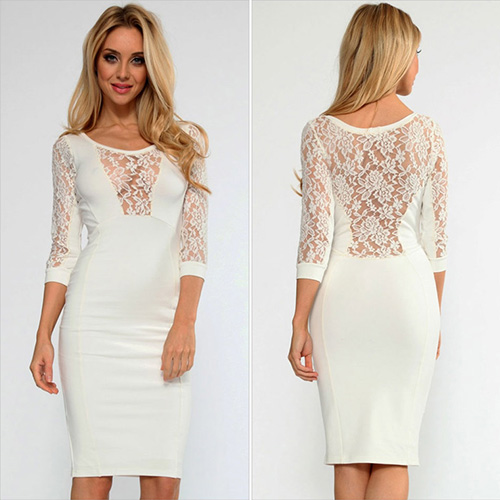Sexy Hollow Out Lace Spliced 3/4 Sleeve Package Hip Dress on Luulla