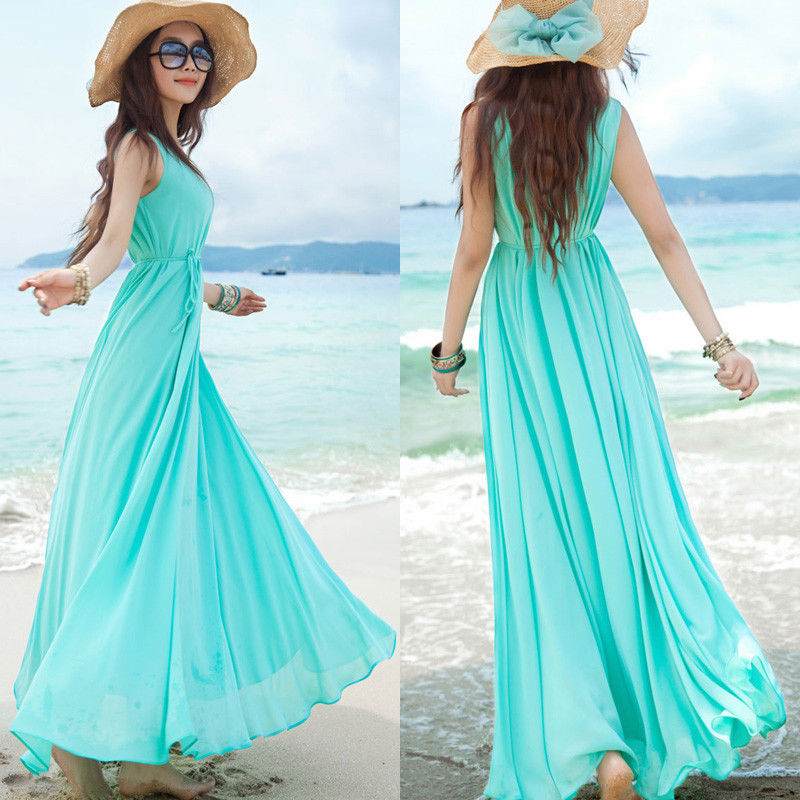 Boho Dress Maxi Dress Party Evening Women Sundress Chiffon Dresses Summer  Beach