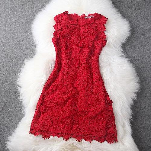 Luxury Designer Lace Dress - Red on Luulla