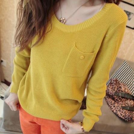 Autumn All-Match Gentle Pocket Knitted Basic Shirt Female Slim Long ...