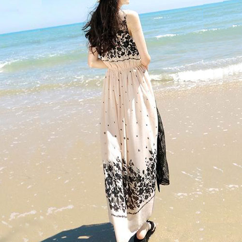 Floral Print High Waisted Beach Maxi Tank Dress Sundress on Luulla